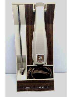 Vtg. General Electric Electric Slicing Knife With Faux Wood Wall-Mount Works